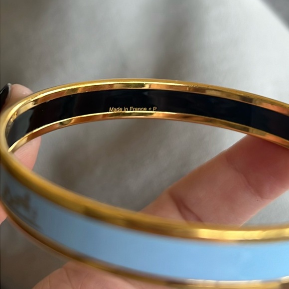 Authentic Hermes calèche Narrow Enamel Bracelet in blue and gold - Picture 2 of 3
